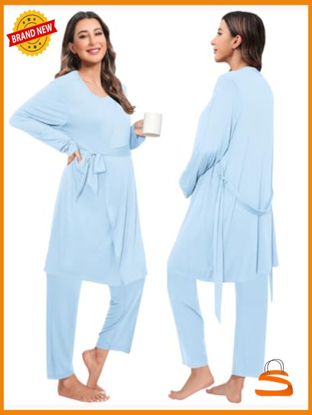 Maternity Nursing Robe Set 3 Pcs Postpartum Breastfeeding Pajamas Double Layer - Picture 5 of 7